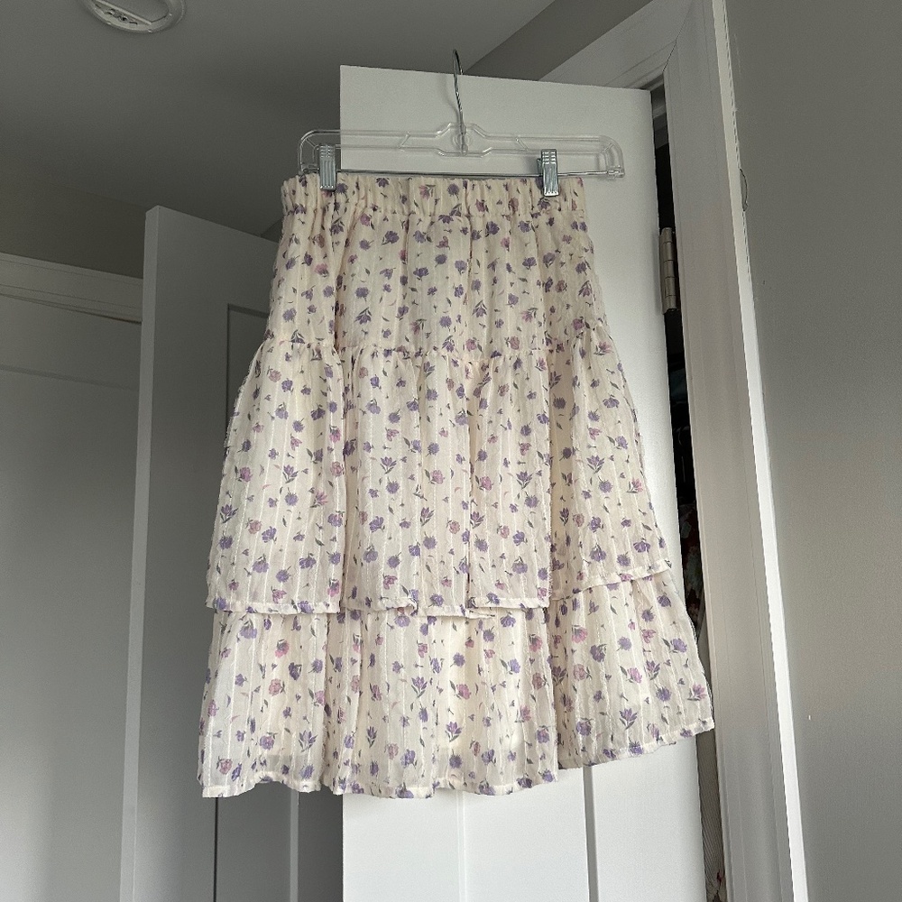 Girls Junees floral ruffle lavender midi skirt